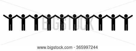 People Group Holding Hands Chain Stick Figure. Eps Vector