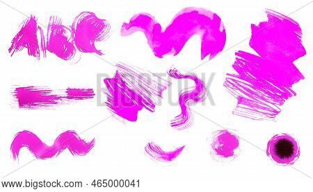 10 Hand-painted Watercolor Abstract Textures. Set Of Watercolor Elements For Design. Brush Strokes, 