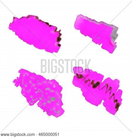 A Set Of Hand-painted Watercolor Abstract Stains. Collection Of Elements For Design. Pink Clipart.