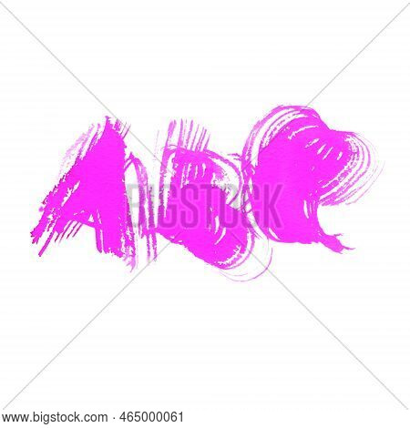 Watercolor Abstract Brush Stroke. Pink Alphabet. Element For Graphic Design. Hand-painted Illustrati