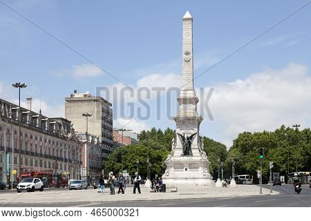 Lisbon, Portugal - June 01 2018: The Monument To The Restorers (portuguese: Monumento Aos Restaurado