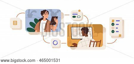 Workflow And Remote Business Communication Concept. Project Manager Controlling Task Online. Work Pr