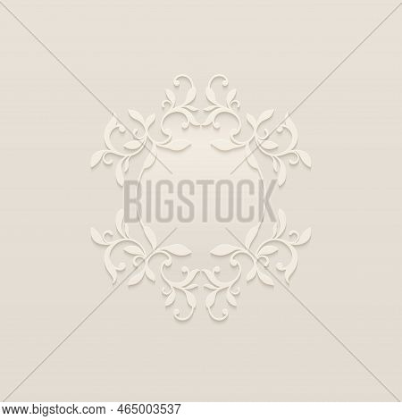 Relief Ornamental Frame. Monochrome Vector Illustration. Bas-relief Floral Pattern.