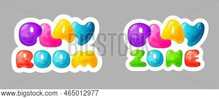 Kids Zone Vector Cartoon Banner. Colorful Letters For Childrens Playroom Decoration. Sign For Childr