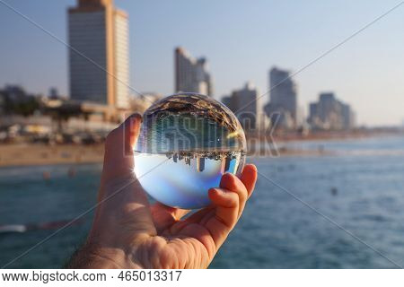 Tel Aviv City Skyline, Israel. Glass Ball Reflection.