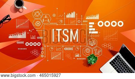 Itsm - Information Technology Service Management Theme With A Laptop Computer On A Orange Pattern Ba
