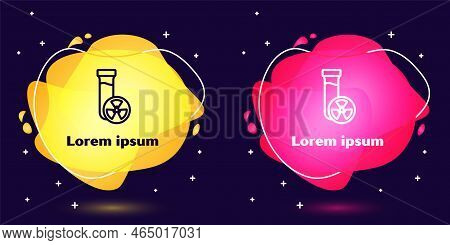 Set Line Laboratory Chemical Beaker With Toxic Liquid Icon Isolated On Blue Background. Biohazard Sy
