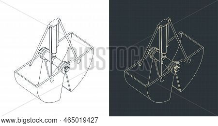 Clamshell Digging Bucket Isometric Blueprints
