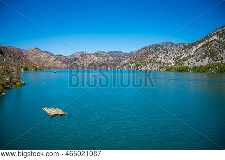 Mountain Lake. Emerald Water Reservoir Behind The Dam Oymapinar. Green Canyon In Manavgat Region, Tu