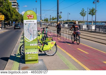 Budapest, Hungary - 3 September 2022: Bubi Shared Bikes Station In The Buda Part Of Budapest