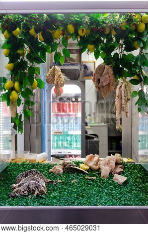 Naples, Campania, Italy - September 29, 2022: Street Food - Tripperia - Animal Internal Organs Of A 