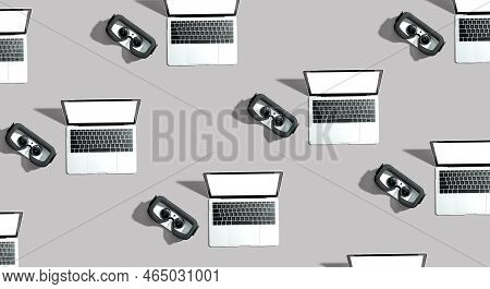 Tech Gear Theme With Vr Headset And A Laptop Computer