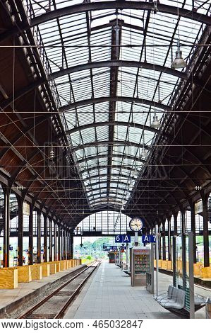 Wiesbaden, Germany -june 30, 2010: Classicistic Iron Train Station From Inside