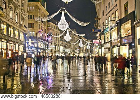 Vienna, Austria - November 26, 2010: : Famous Graben Street By Night In Vienna, Austria. The Graben 