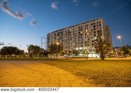 Night View Of Architecture And Streets In Teatinos District In Málaga
