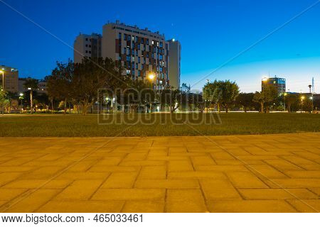 Night View Of Architecture And Streets In Teatinos District In Málaga