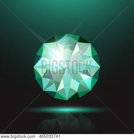 Vector 3d Realistic Green, Turquoise, Blue Transparent Round Glowing Gemstone, Diamond, Crystal, Rhi