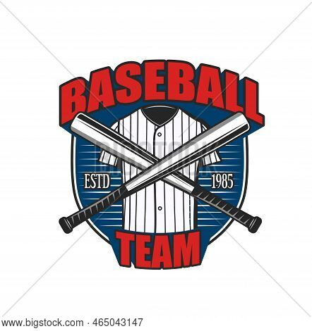 Baseball Sport Team Icon Or Softball Team Club Vector Symbol. Baseball Varsity Team Emblem With Catc