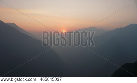 Beautiful Sunset Mountain Silhouette In Andes Bolivia Peru