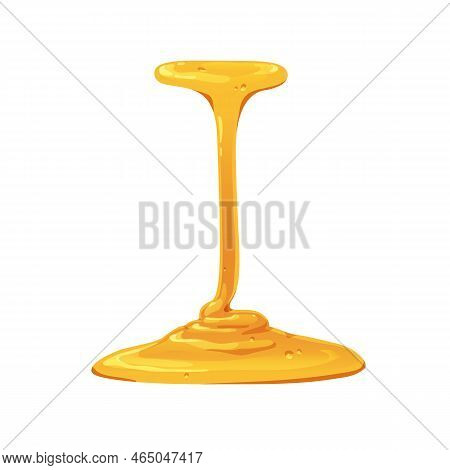 Bee Honey Trickle, Stream. Pouring Caramel Into Yellow Liquid Pool Of Sticky Gold Syrup. Maple Sauce