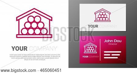 Logotype Line Wooden Logs Icon Isolated On White Background. Stack Of Firewood. Logo Design Template