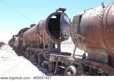 Old Locomotive In Atacama Dessert Bolivia Blue Sky