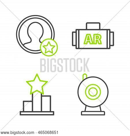 Set Line Web Camera, Star, Ar, Augmented Reality And Premium Create Account Screen Icon. Vector
