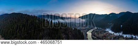 Top View Of Winter Vorokhta In The Carpathians Of Ukraine.