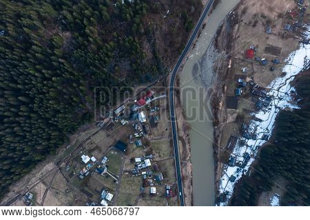 Top View Of Winter Vorokhta In The Carpathians Of Ukraine.