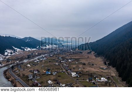 Viaduct Railway Bridge In The Carpathians Of Ukraine, A View Of The Bridge From Above.
