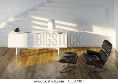 Bianco minimalista salotto con piano superiore