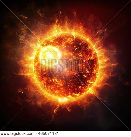 The Sun Burning In Deep Space, Isolated On Black Background. Concept Of Astronomy And Solar Green En
