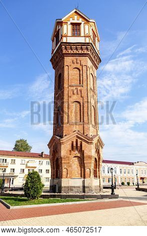 Staraya Russa, Russia - August 28, 2022: Old Water Tower On The City Square, Main Attraction Of The 