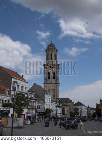 Lokeren, Belgium, August 27, 2022, The Saint Laurentius Church At The Church Square Of Lokeren In Be