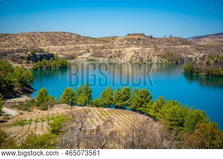 Mountain Lake. Emerald Water Reservoir Behind The Dam Oymapinar. Green Canyon In Manavgat Region, Tu