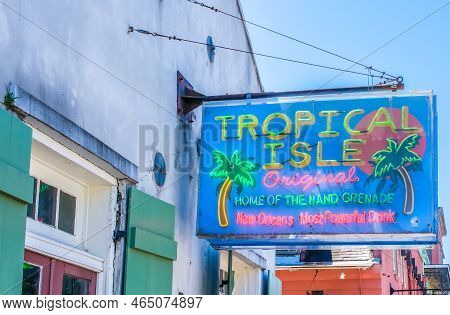 New Orleans, La - April 3: Neon Sign On The Tropical Isle Bar On Bourbon Street In The French Quarte