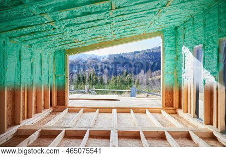 Photo Collage Before And After Thermal Insulation Room In Wooden Frame House In Scandinavian Style B