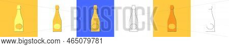 Bottle Of Champagne, Great Design For Any Purposes. Flat Style. Party Drink Concept. Color Icon Bott