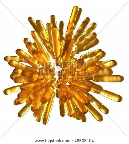Abstract Golden Frozen Fluid Columns In Spherical Shape Isolated