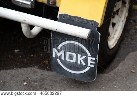 Bordeaux , Aquitaine  France - 11 06 2022 : Mini Moke Car Mudflap Beach Buggy By Austin Mini Utility