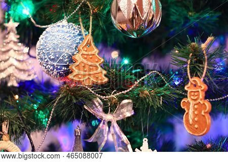 Christmas Decorations Hung On The Christmas Tree.