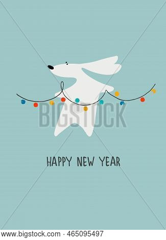 New Year Greeting Card With Water Rabbit, Zodiac Animal For 2023 And Hand-lettered Greeting Phrase