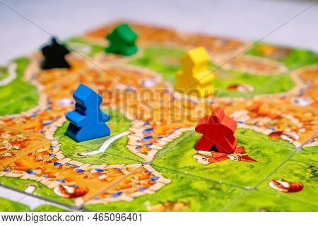 Board Game Carcassonne. Party Entertainment Or Family Leisure Hobby. Play Together. Strategic And Ec