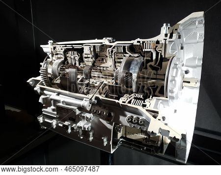 Moscow, Russia - April 4, 2022:  Automatic 9-speed Transmission Kate For Premium Russian Car Aurus. 