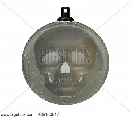 Cracked Christmas Ball With A Skull Inside, Broken Glass Christmas Tree Toy, Depression Concept, Bad