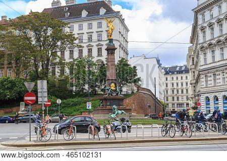 Vienna, Austria - May 16, 2019: This Is The Liebenberg Memorial With A Golden Statue Of The Goddess 