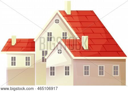 Country House, Huge Cottage, Construction With Windows And Roof. Building Holiday Residence Pleasant
