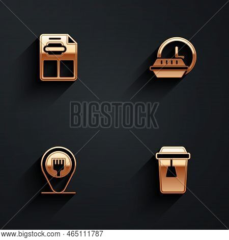 Set Restaurant Cafe Menu, Round The Clock Delivery, Cafe And Restaurant Location And Cup Of Tea Icon