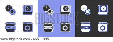 Set Browser Setting, Time Management, Window And Financial Book Icon. Vector