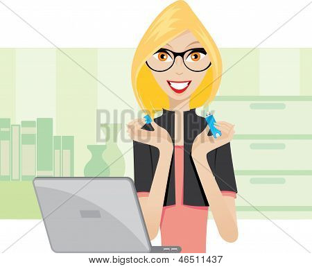 Office Lady è utilizzando un Thumbdrive